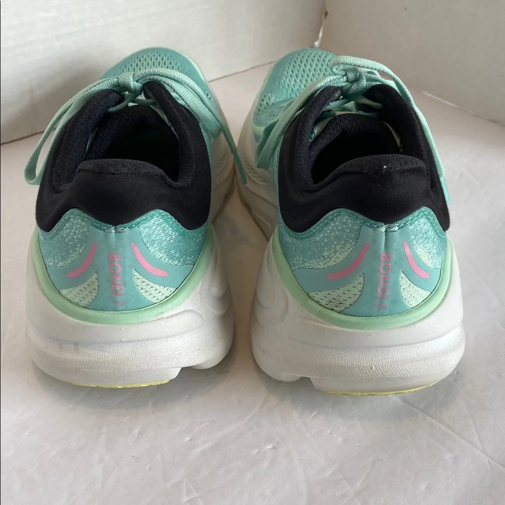 HOKA One One Bondi 9 Running Athletic Shoes Size 6.5 B Blue Spark Mint Fluorite - Picture 5 of 12